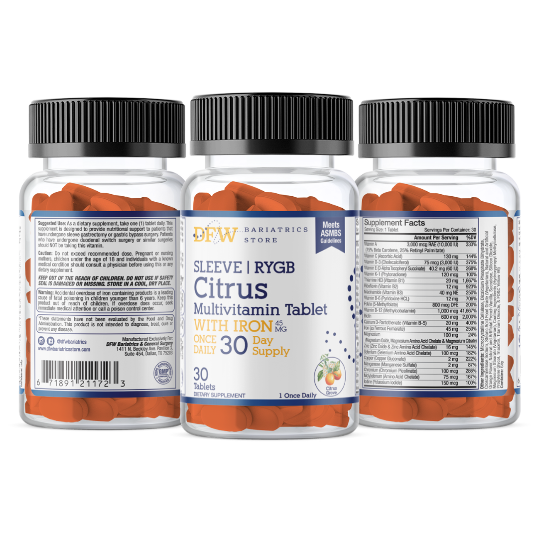 SLEEVE | RYGB Citrus Multivitamin Tablet with Iron | 30 Day Supply