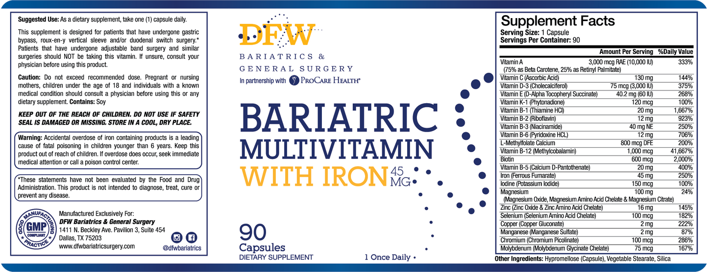 Bariatric Capsule Multivitamin (Sleeve, RYGB) - ONCE DAILY | 90 Day Supply