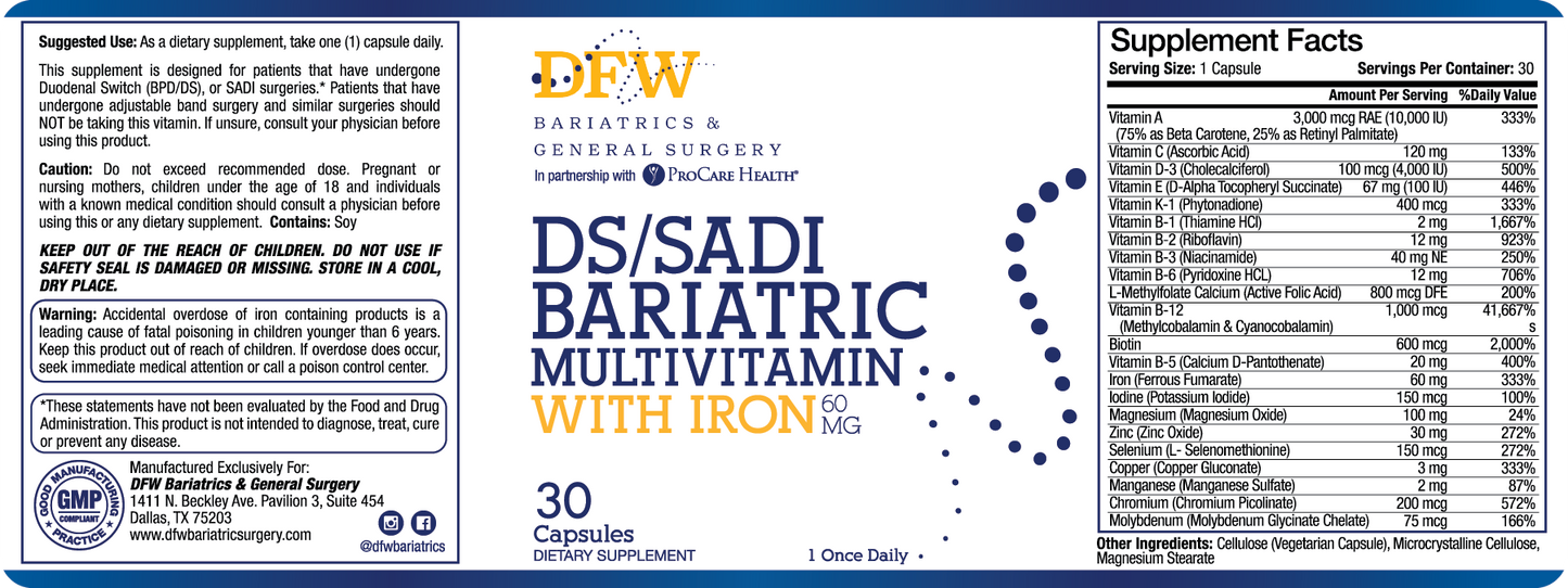 DS | SADI Core Multivitamin with Iron Capsules | 30 Day Supply