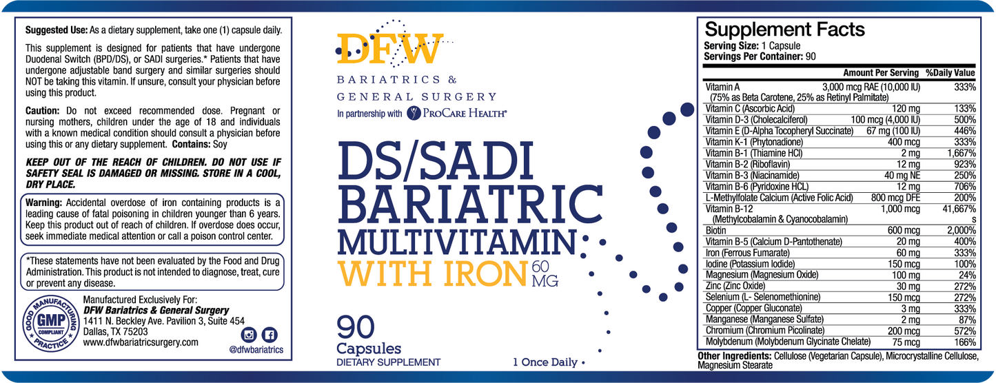 DS | SADI Core Multivitamin with Iron Capsules | 90 Day Supply